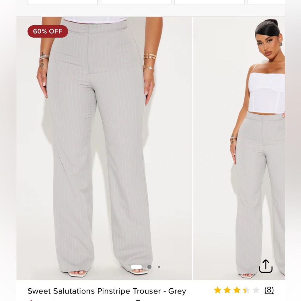 Fashion Nova Grey Pinstripe Wide Leg Trousers